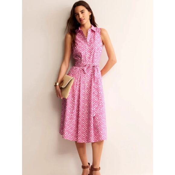 Boden Dresses & Skirts - Boden Womens 8 Pink White Amy Sleeveless Belted Abstract Midi Shirt Dress